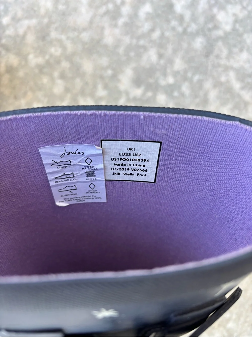 Girls Navy Unicorn Rain Boots with Purple Lining
